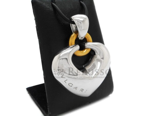 Pendente BVLGARI a Cuore Bombato in Oro Bianco e Giallo 18kt.foto1