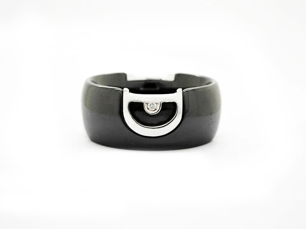 Anello Damiani collezione D.Icon in ceramica nera, oro bianco e diamante. foto1