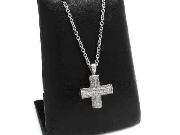 Collana BVLGARI Croce Greca Oro Bianco Diamanti 0,35ct foto13