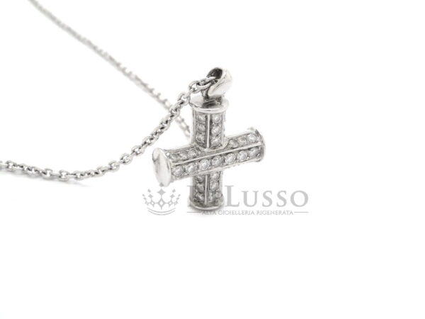 Collana BVLGARI Croce Greca Oro Bianco Diamanti 0,35ct foto7