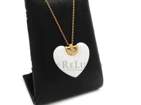 Collana cuore Damiani D.Icon in ceramica bianca, oro rosa e diamante. foto10