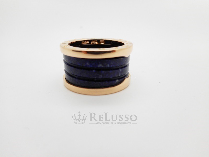 Anello B.Zero1 Bulgari a 4 fasce in oro rosa e marmo blu foto6
