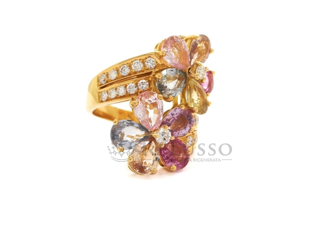 Anello Bulgari Sapphire Flower in oro giallo diamanti e zaffiri foto3