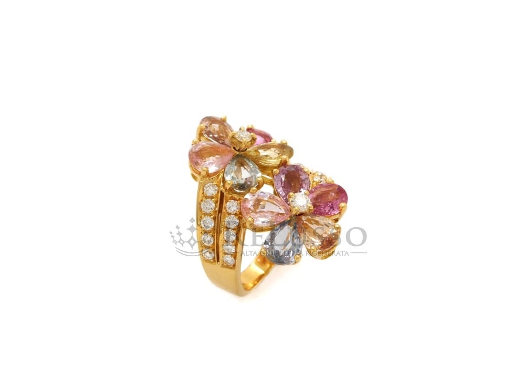 Anello Bulgari Sapphire Flower in oro giallo diamanti e zaffiri foto4