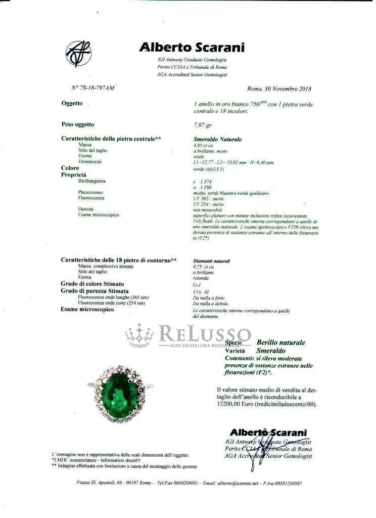 Anello in oro bianco con smeraldo da 4,85ct e diamanti da 0,75ct foto9