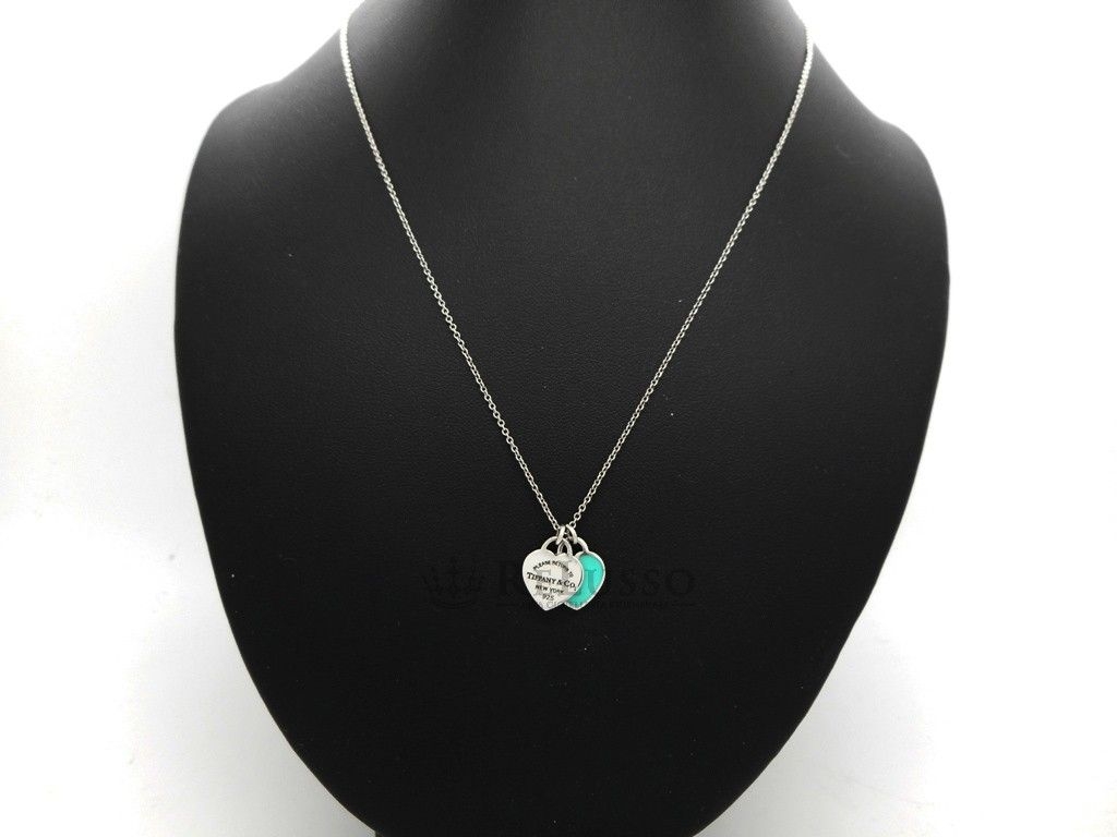 Collana Tiffany & co. con doppio ciondolo a cuore smaltato, misura mini foto3