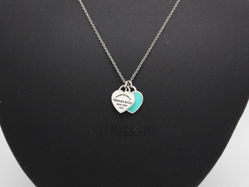 Collana Tiffany & co. con doppio ciondolo a cuore smaltato, misura mini foto4