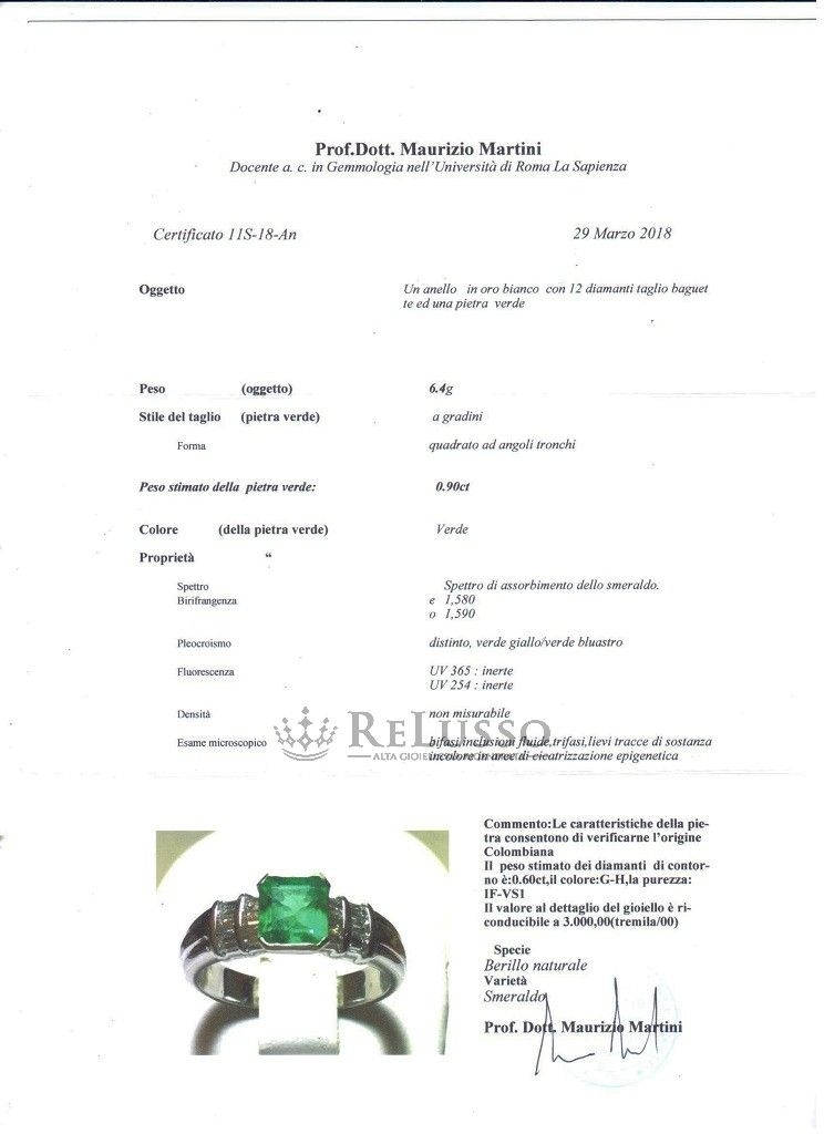 Anello con smeraldo colombiano da 0,90ct e diamanti per 0,60ct in oro bianco foto4