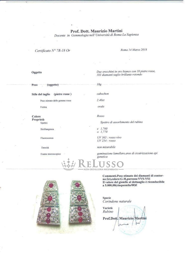 Orecchini pendenti con 2,40ct di rubini e 2,00ct di diamanti in oro bianco 18kt foto6