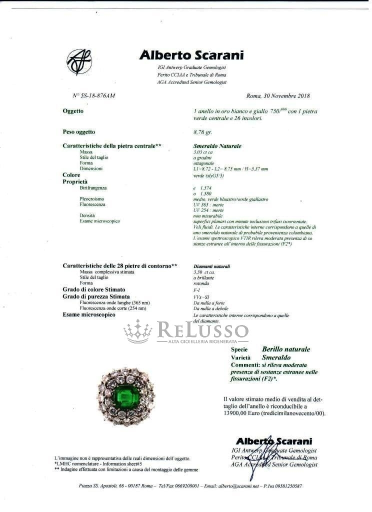 Anello con smeraldo centrale da 3,03ct e diamanti per 3,30ct in oro bianco foto6