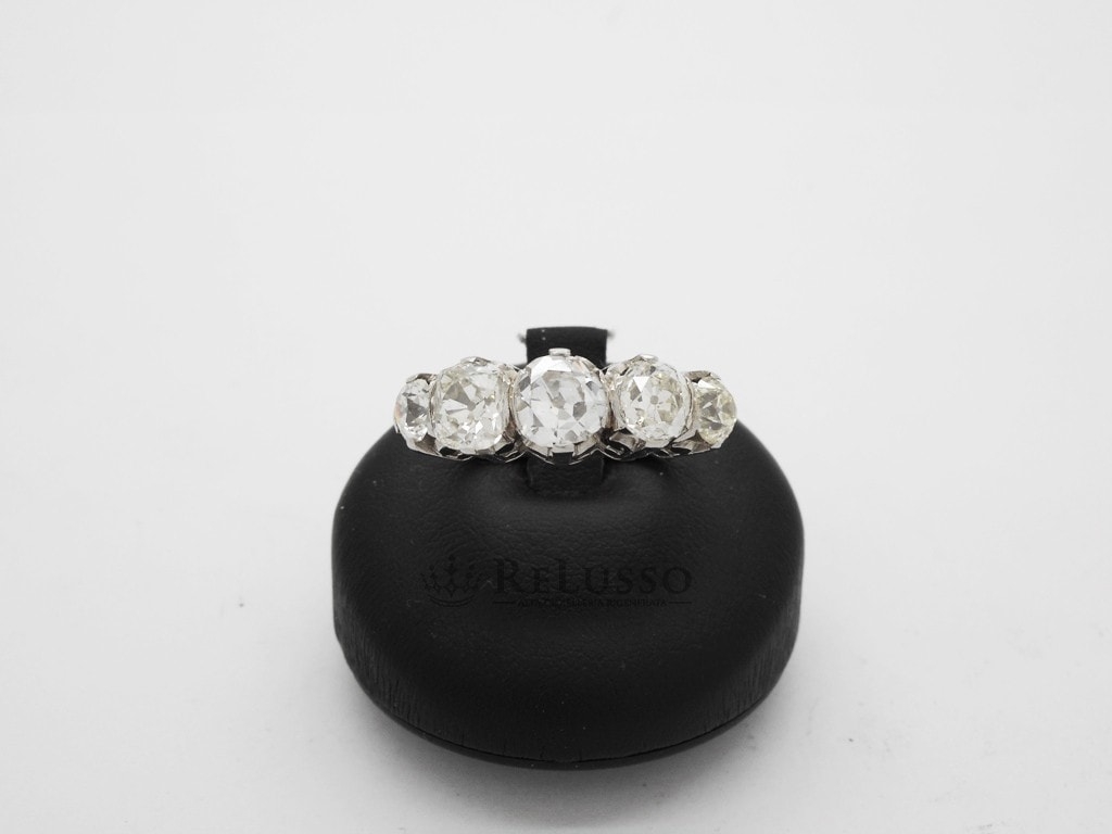 Anello veretta vintage in platino con diamanti taglio antico per 3,70ct foto3