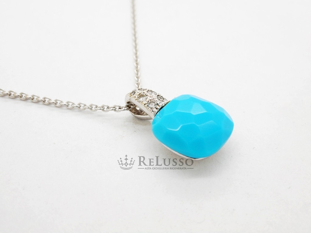 Collana con pendente Pomellato Capri con Turchese e diamanti in oro bianco foto1