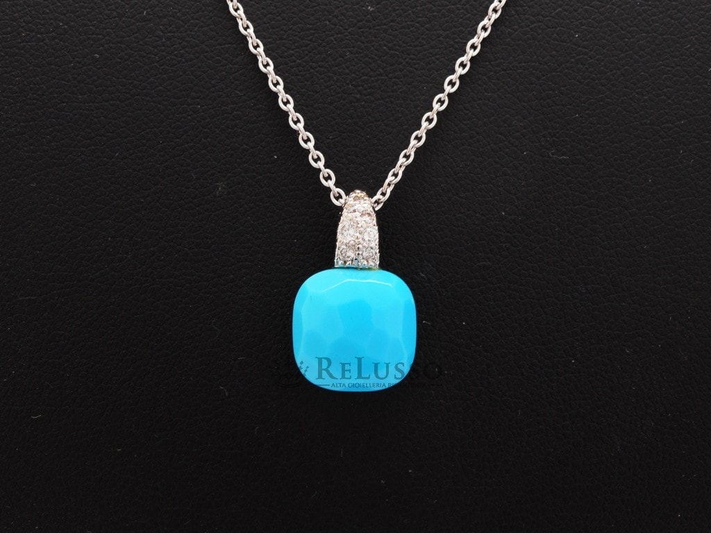 Collana con pendente Pomellato Capri con Turchese e diamanti in oro bianco foto2