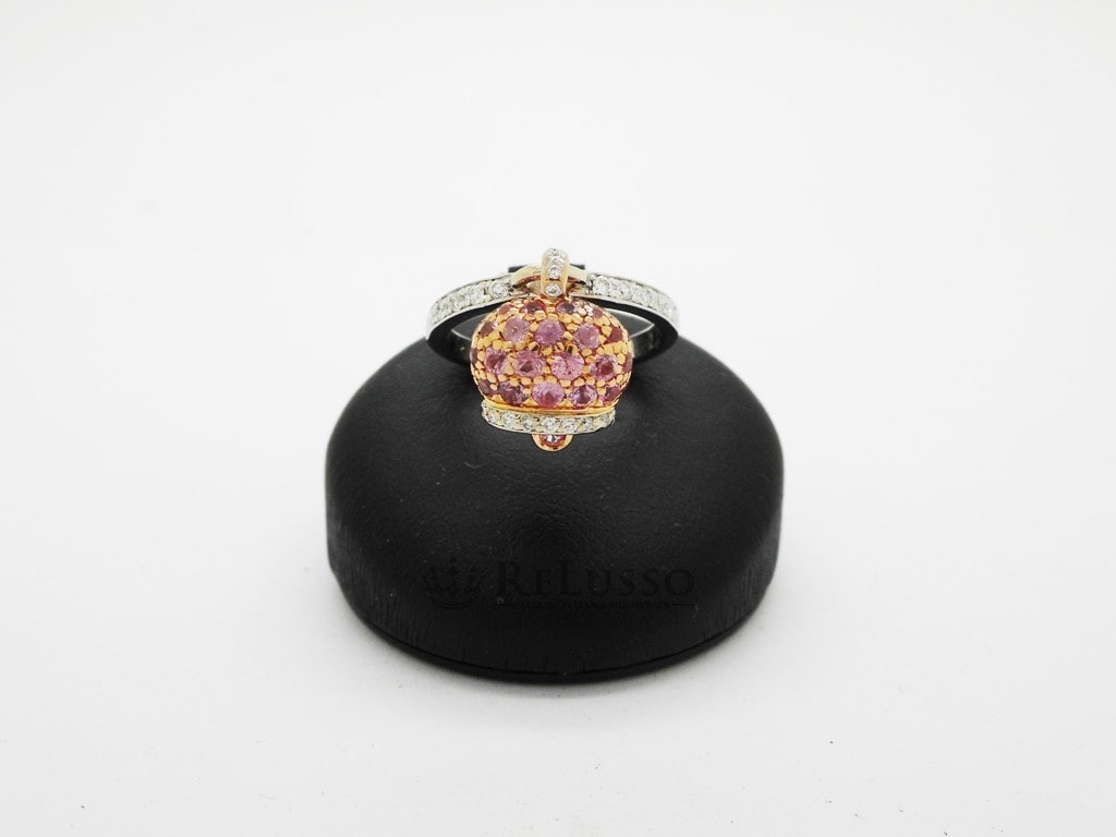 Anello Campanelle Chantecler in oro bianco e rosa con pavé di diamanti e zaffiri rosa foto1