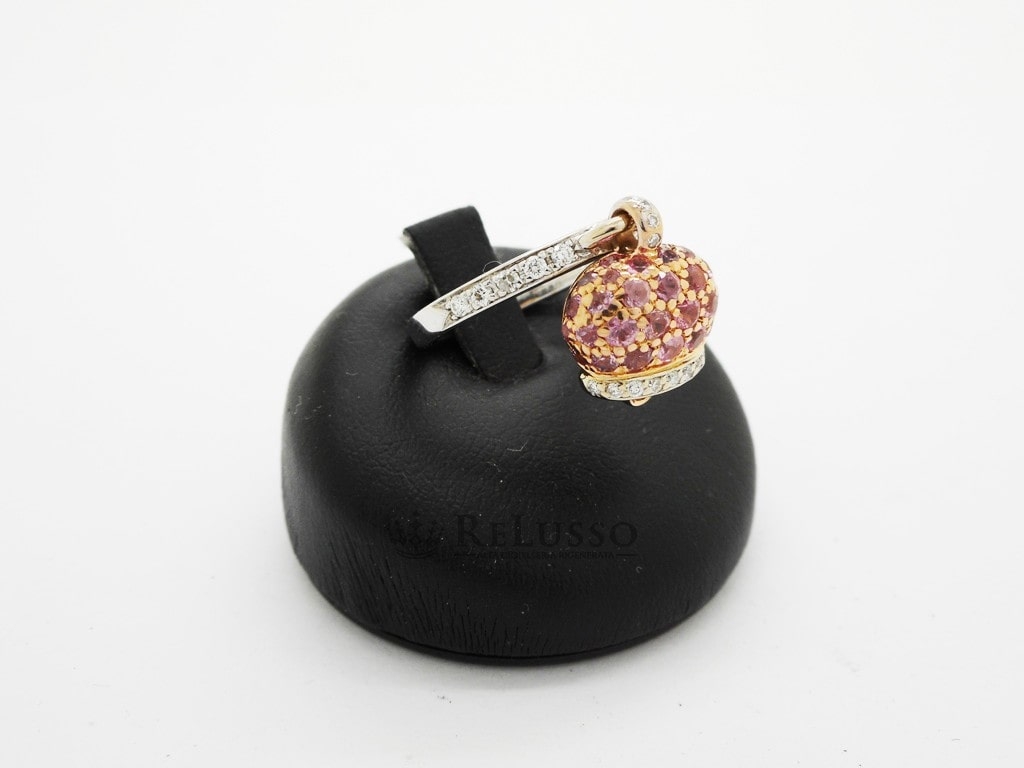 Anello Campanelle Chantecler in oro bianco e rosa con pavé di diamanti e zaffiri rosa foto3