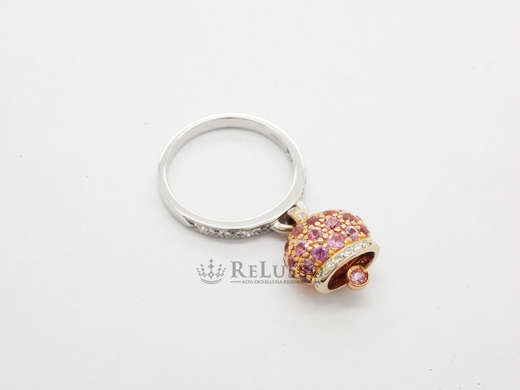 Anello Campanelle Chantecler in oro bianco e rosa con pavé di diamanti e zaffiri rosa foto4