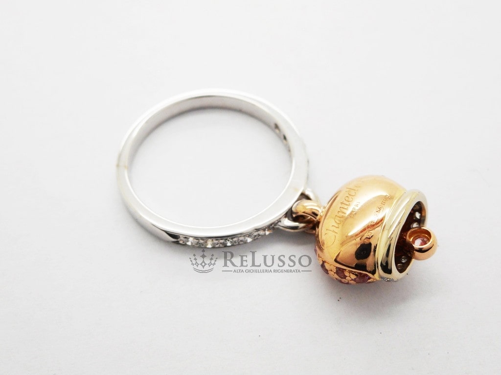 Anello Campanelle Chantecler in oro bianco e rosa con pavé di diamanti e zaffiri rosa foto6