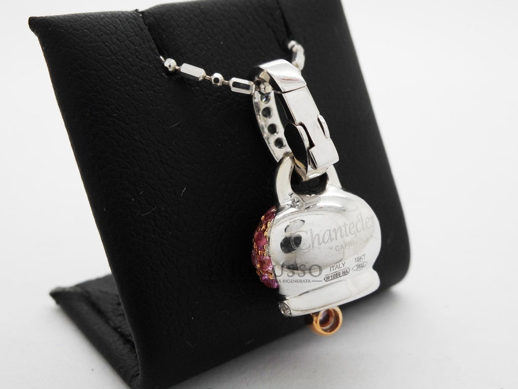 Ciondolo Campanelle Chantecler in oro bianco con pavé di diamanti e zaffiri rosa foto4