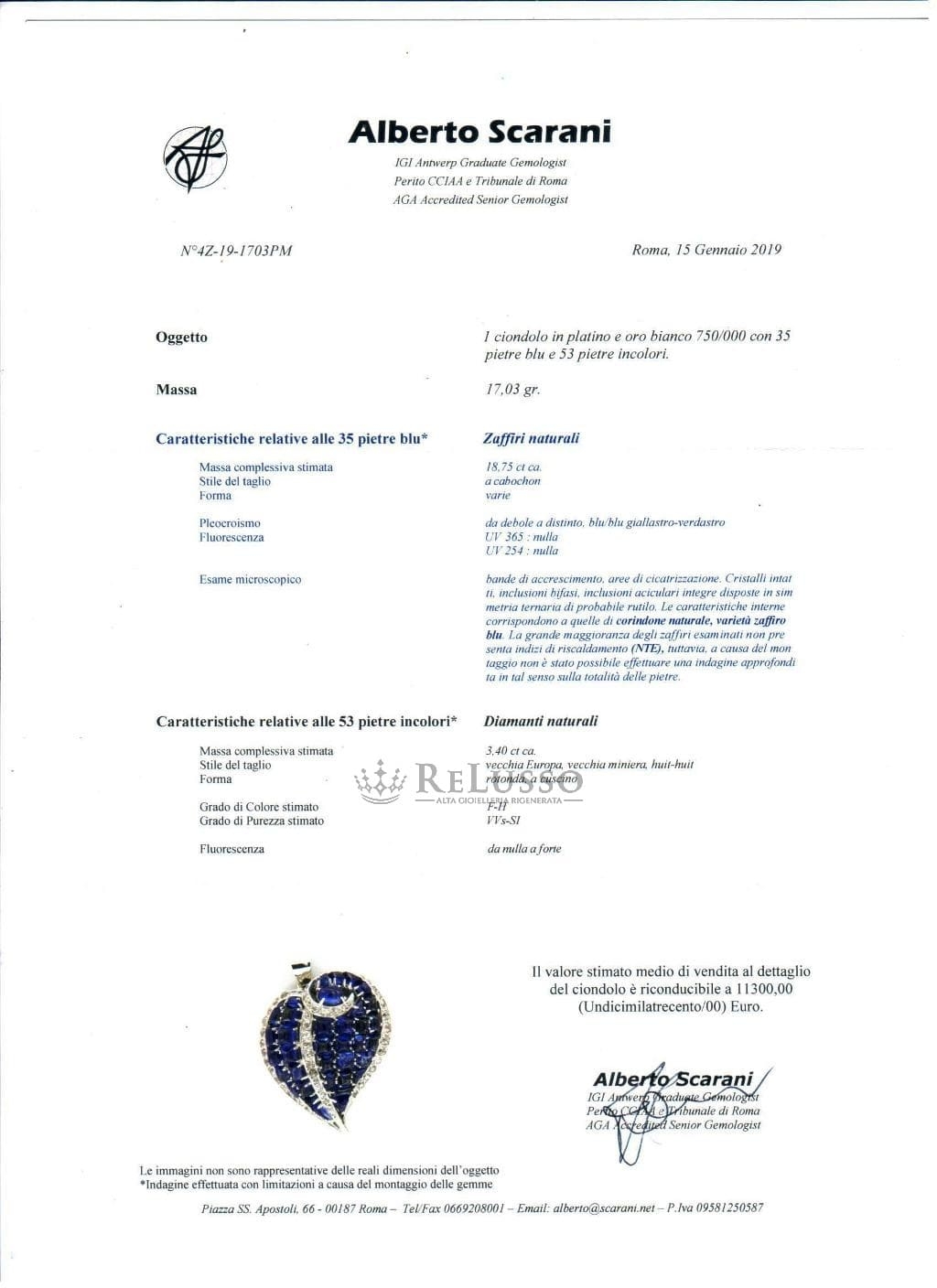 Pendente con 14,00ct di zaffiri cabochon e 1,50ct di diamanti in oro bianco foto8