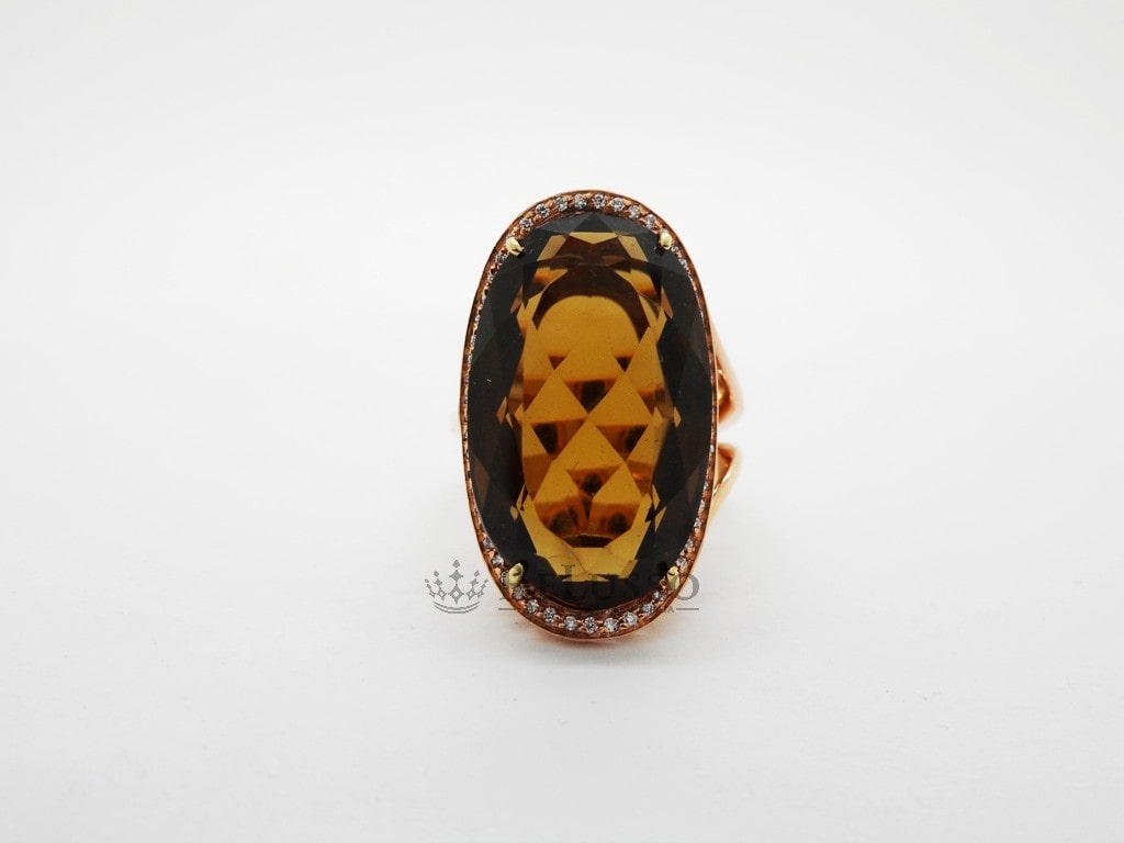 Anello ReCarlo in oro rosa, quarzo fumé e diamanti foto6