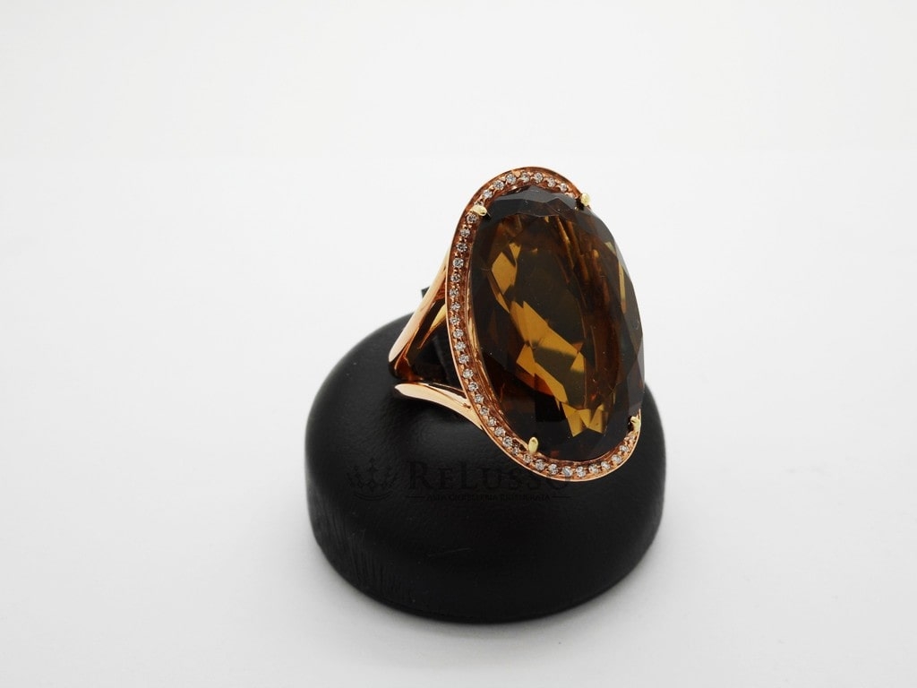 Anello ReCarlo in oro rosa, quarzo fumé e diamanti foto2