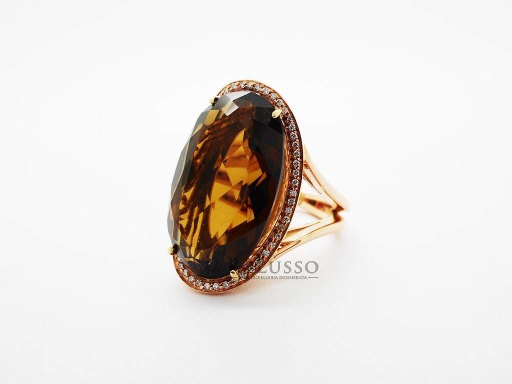 Anello ReCarlo in oro rosa, quarzo fumé e diamanti foto3