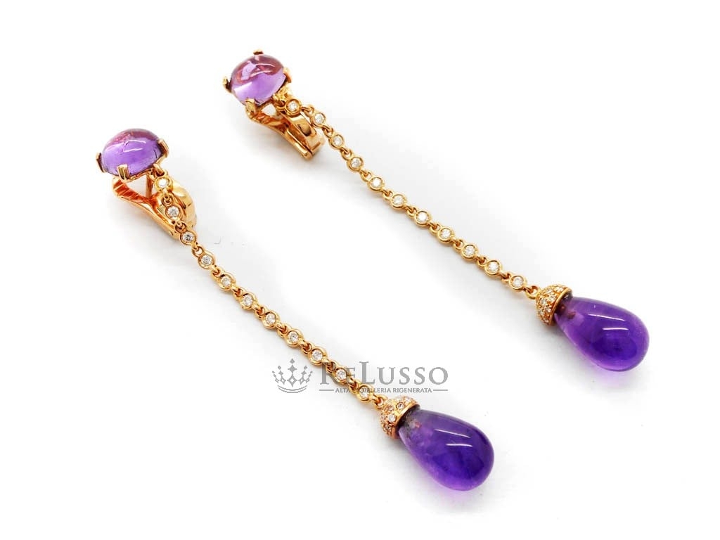 Orecchini lunghi Chantecler Joyful in oro rosa, diamanti e ametista foto2