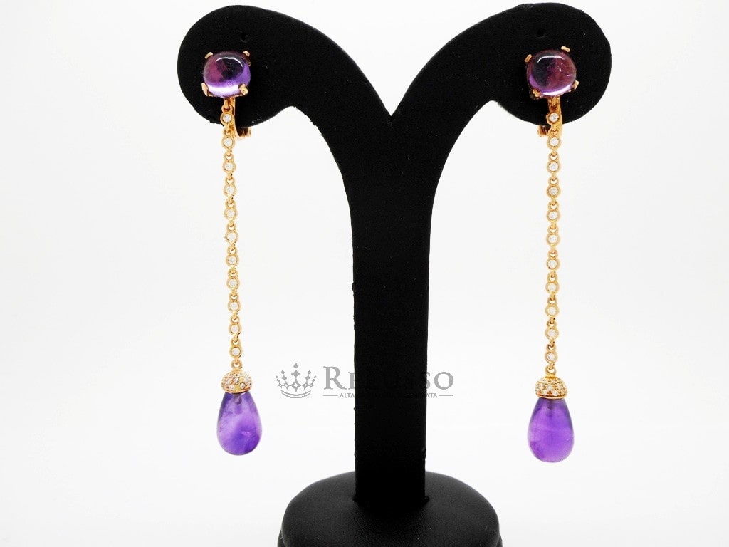 Orecchini lunghi Chantecler Joyful in oro rosa, diamanti e ametista foto3