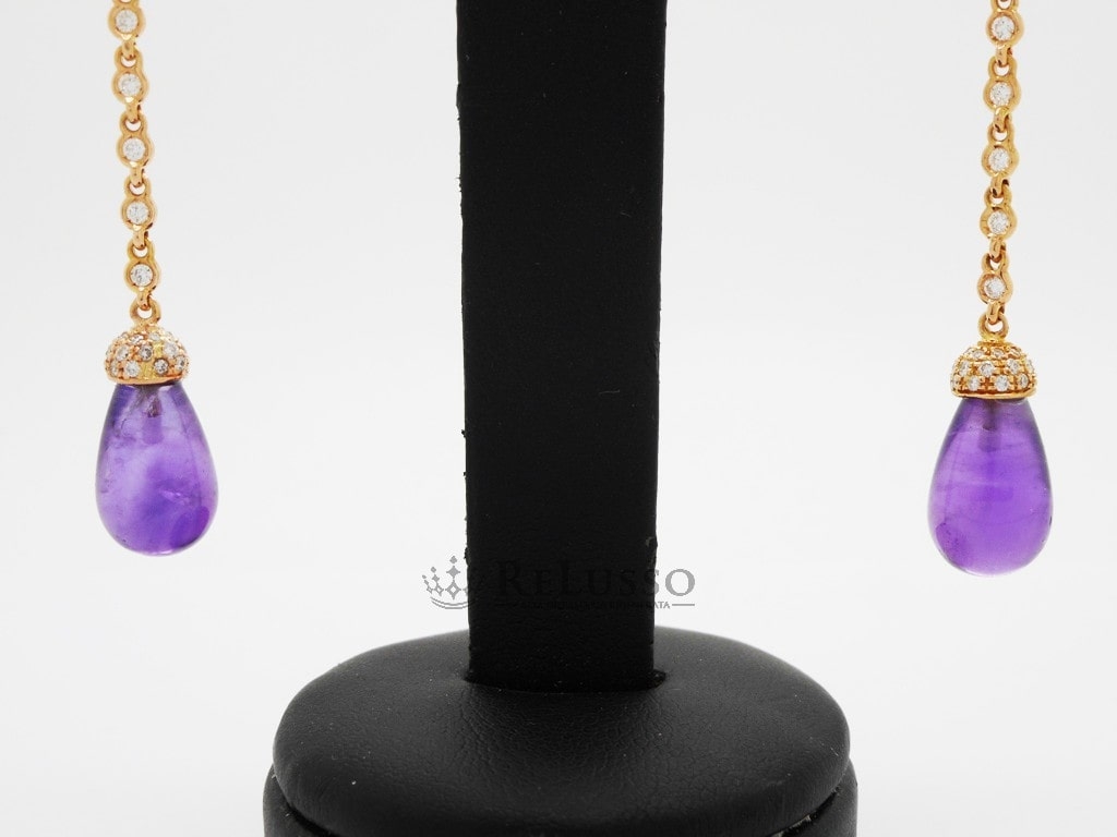 Orecchini lunghi Chantecler Joyful in oro rosa, diamanti e ametista foto4