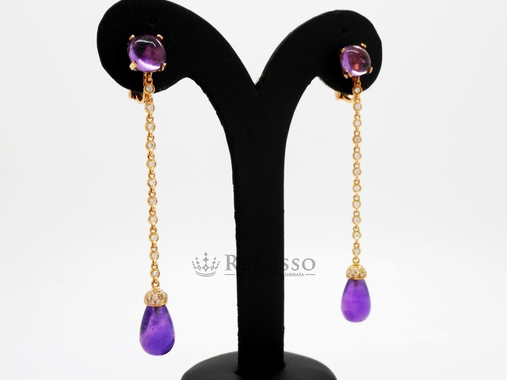 Orecchini lunghi Chantecler Joyful in oro rosa, diamanti e ametista foto5