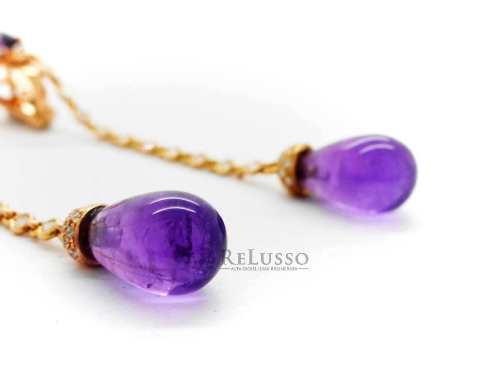 Orecchini lunghi Chantecler Joyful in oro rosa, diamanti e ametista foto6