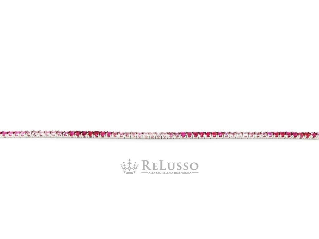 Tennis con 6,50ct di Zaffiri Rosa taglio Princess a gradazione di tono in oro bianco foto8