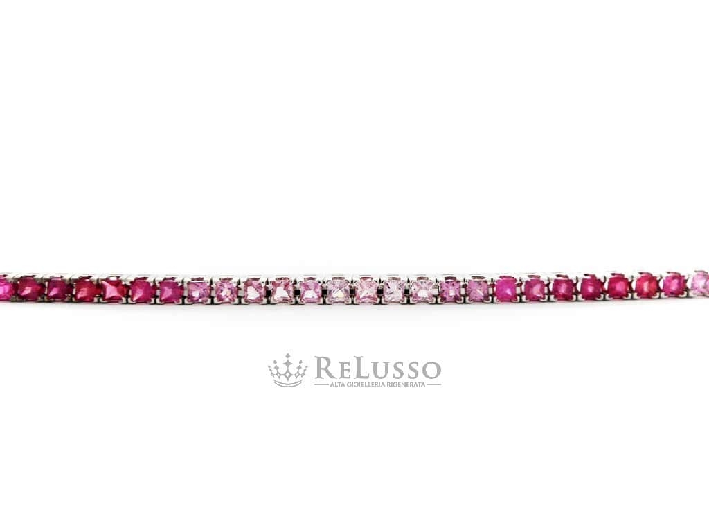 Tennis con 6,50ct di Zaffiri Rosa taglio Princess a gradazione di tono in oro bianco foto2