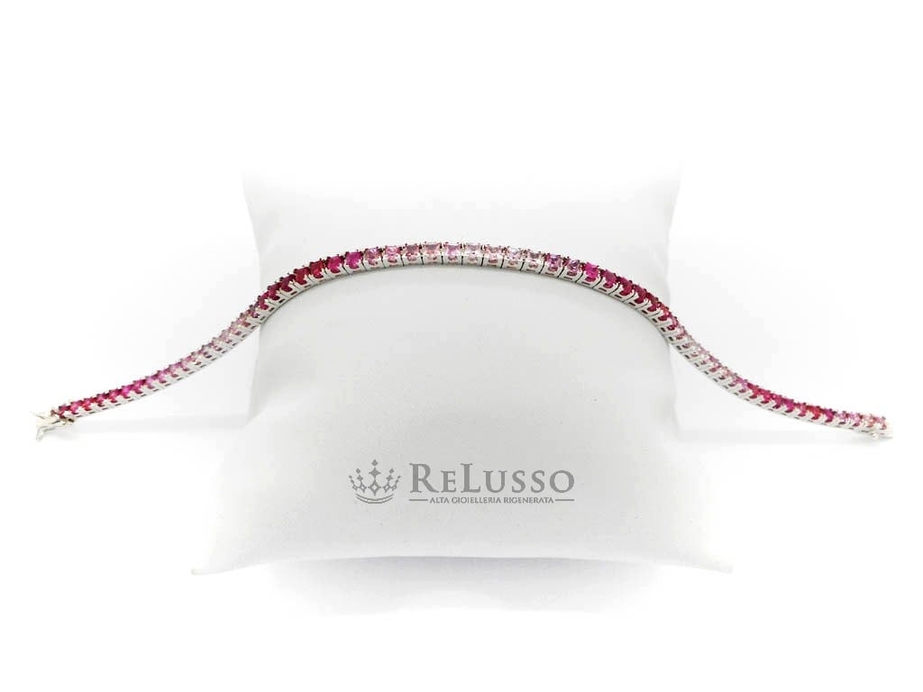 Tennis con 6,50ct di Zaffiri Rosa taglio Princess a gradazione di tono in oro bianco foto6