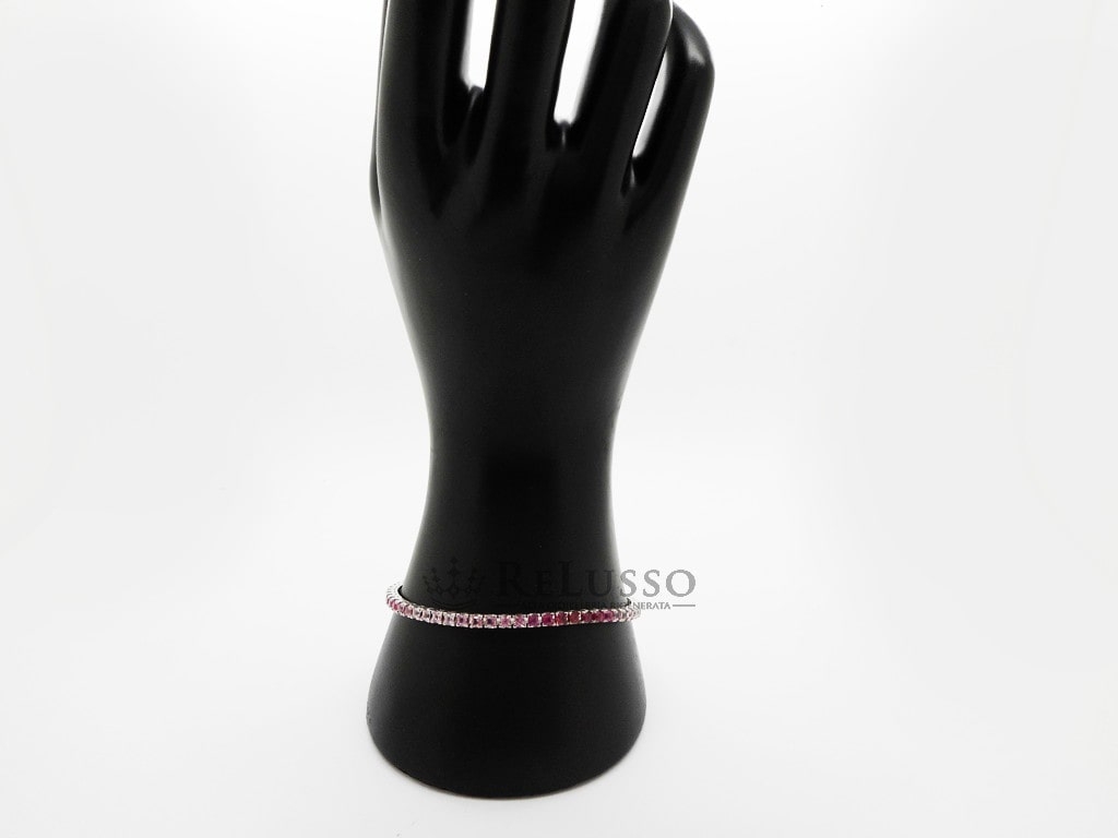 Tennis con 6,50ct di Zaffiri Rosa taglio Princess a gradazione di tono in oro bianco foto11