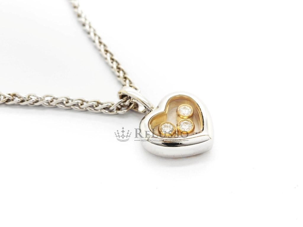 Collana con pendente Chopard collezione Happy Diamonds Icon in oro bianco e giallo foto2