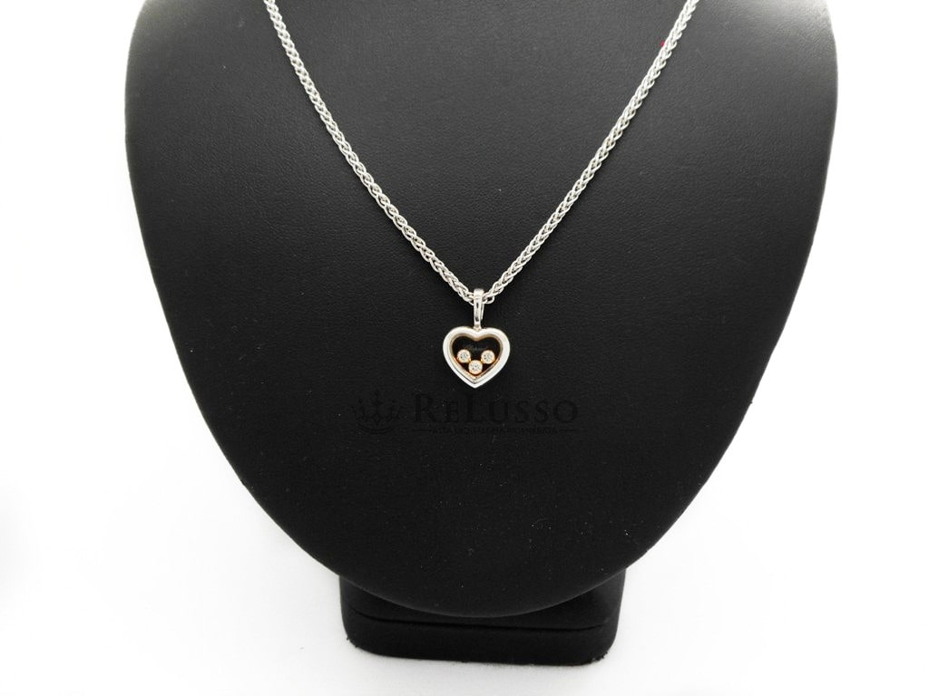 Collana con pendente Chopard collezione Happy Diamonds Icon in oro bianco e giallo foto3