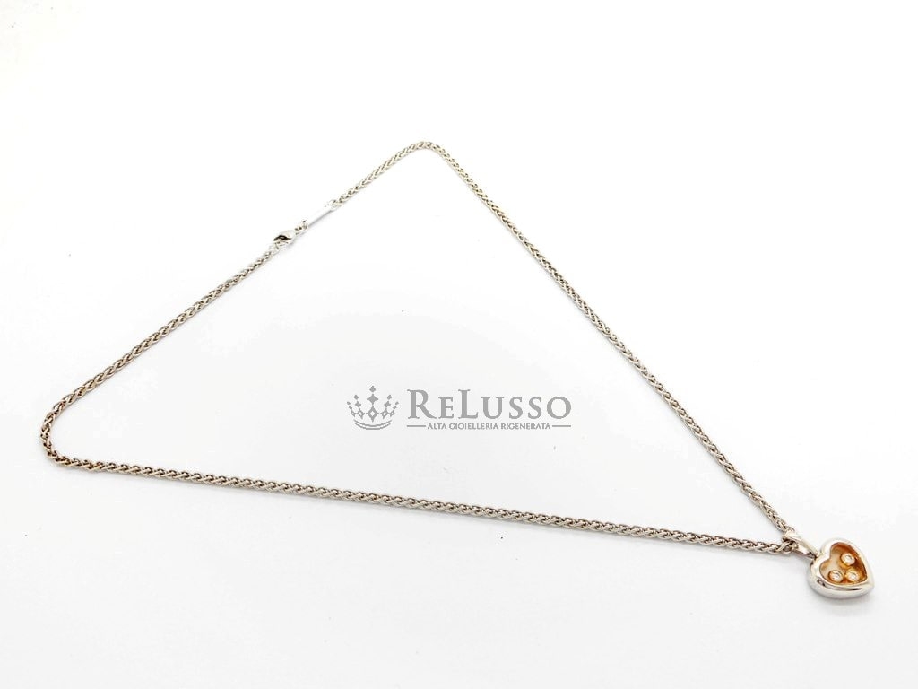 Collana con pendente Chopard collezione Happy Diamonds Icon in oro bianco e giallo foto5