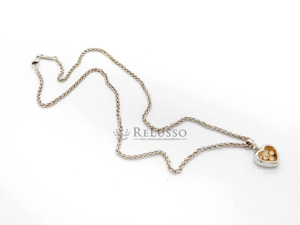 Collana con pendente Chopard collezione Happy Diamonds Icon in oro bianco e giallo foto7