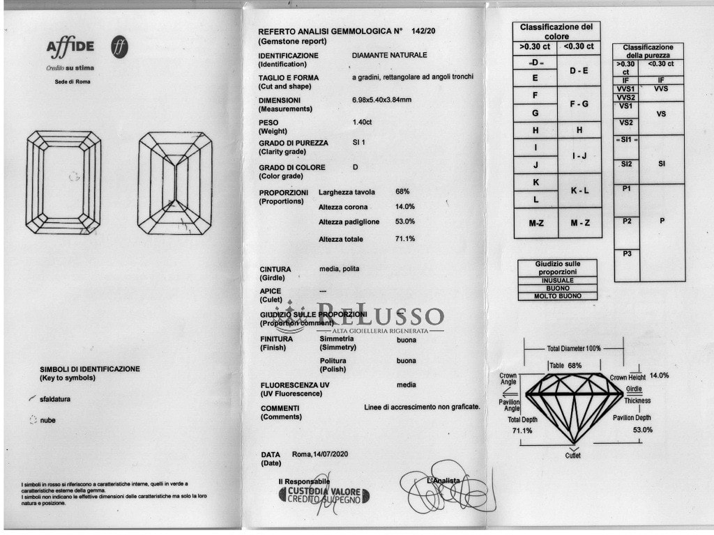 Solitario con diamante taglio smeraldo da 1,40ct D Color Certificato foto8