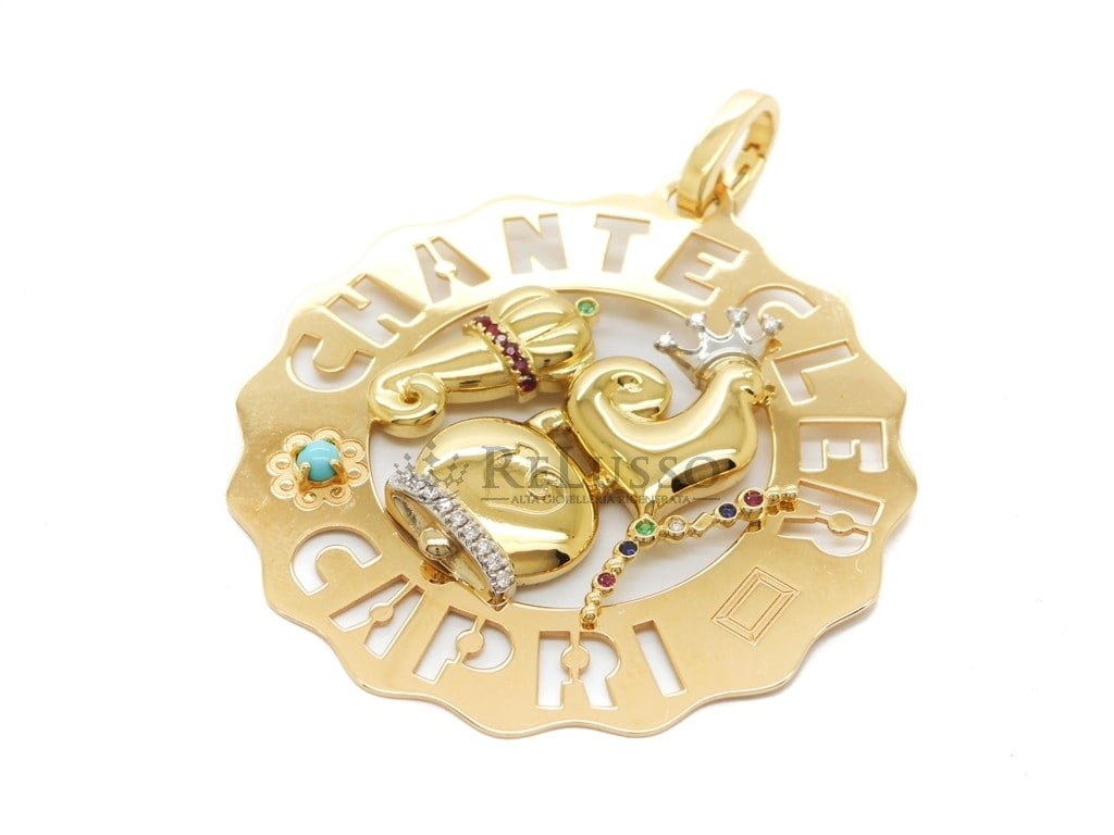 Ciondolo Chantecler Logo grande gallo, campanella, cornetto in oro giallo foto2