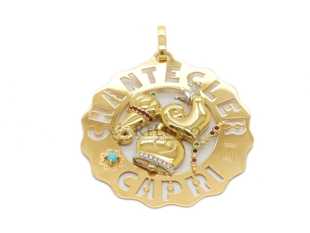 Ciondolo Chantecler Logo grande gallo, campanella, cornetto in oro giallo foto5