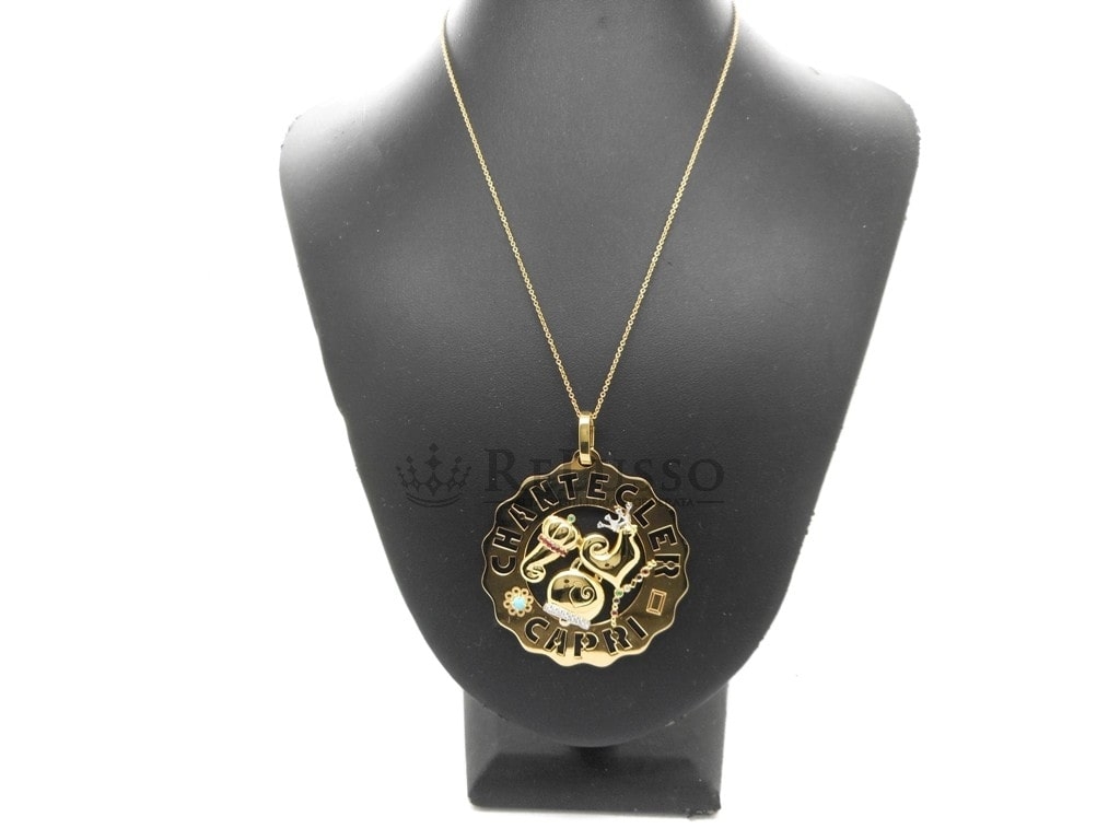 Ciondolo Chantecler Logo grande gallo, campanella, cornetto in oro giallo foto6