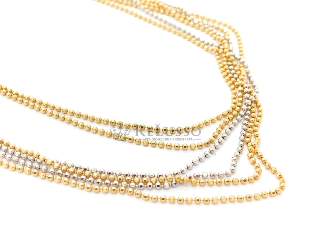 Collana multifili in oro giallo e bianco, lunga 41cm foto2