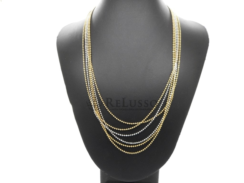 Collana multifili in oro giallo e bianco, lunga 41cm foto3