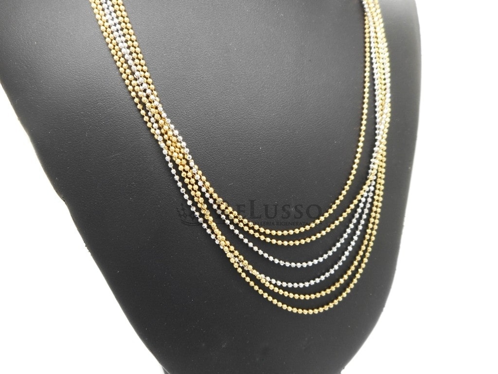 Collana multifili in oro giallo e bianco, lunga 41cm foto4