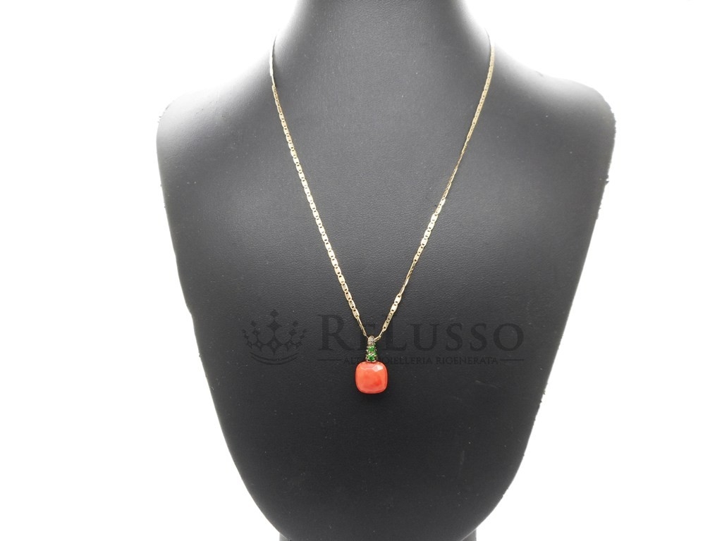 Pendente Pomellato Capri con corallo e tsavoriti in oro giallo (senza catena) foto5