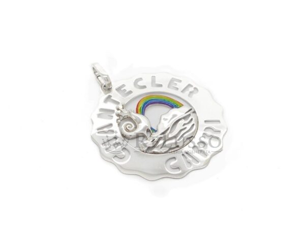 Ciondolo Chantecler Logo grande Gallo e arcobaleno in argento sterling foto2