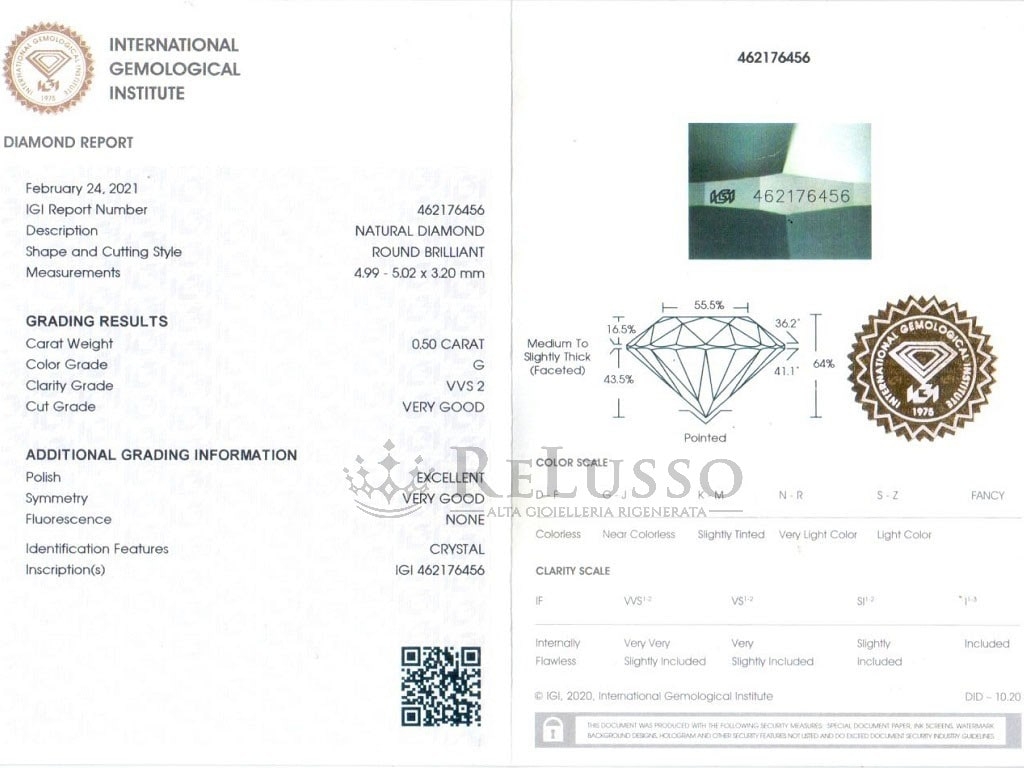 Diamante round 0,50ct G / VVS2 certificato IGI foto2