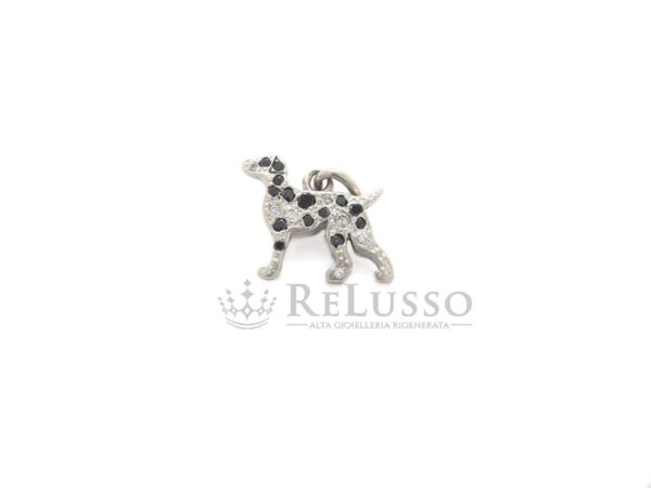 Charm Dodo Dalmata in oro bianco, diamanti e diamanti black foto2